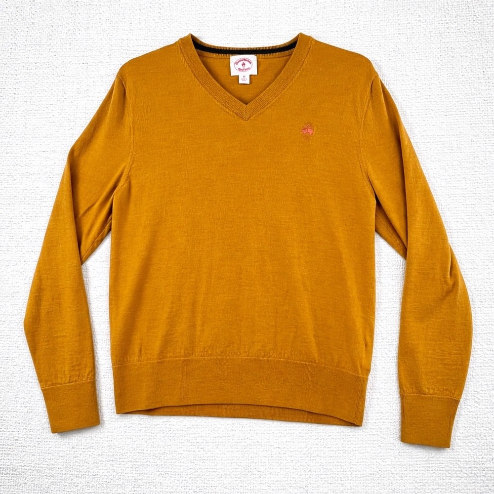 Brooks Brothers Red Fleece Merino Wool V-Neck Sweater‎ Men's M Mustard Gold